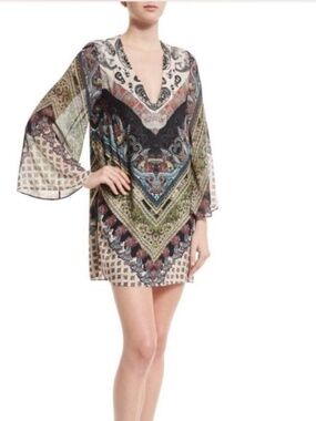 Alice & Olivia Navy & multi-coloured paisley bell sleeve mini dress in size XS